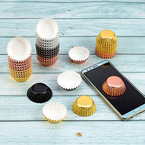1000 PCS Cupcake Liners 1.25 inches Mini Foil Baking Cups Wrapper Muffin Cases Gold and Silver Tulip Paper Cups for Baby Shower, Birthday Party, Weddings Decorations (Silver,Gold,Rose Gold,Black) - Thumbnail 2