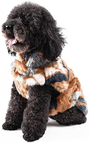 Dog Winter Coat Jacket Clothes Japanese Kanekalon Fiber Faux Fur Warm Clothing Vest Apparel 13 Colors By Lindsey Home Fashion(Small-13(Inch), Alpaca Geometric-Multi)