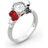 Jeulia Hug Me Magic of Love Skull Couple Round Cut Sterling Silver Ring for Women Wife Girlfriend Engagement Wedding Anniversary Christmas Birthday With Jewelry Box