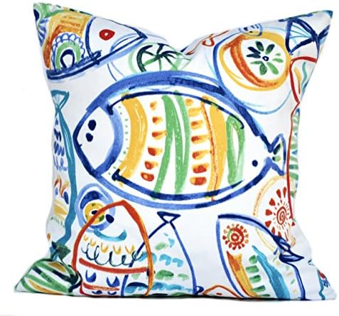 1 Aquatic Outdoor pillow cover, cushion, decorative throw pillow, Nautical pillow, accent pillow, outdoor pillow, Blue Yellow Green Red pillow case