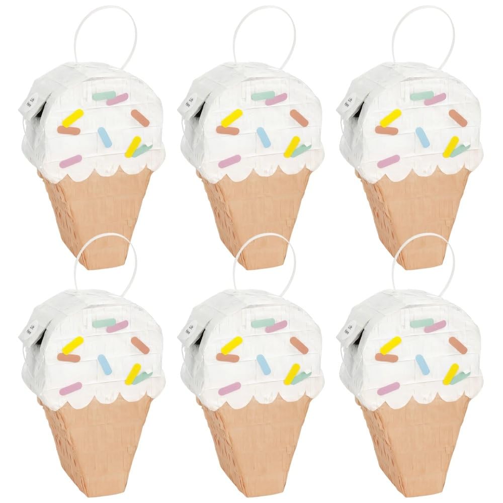 Unique 16719 - Ice Cream Cone Shaped Mini Pinata Favour Decoration - Pastel Ice Cream Summer Party - 1 Count (Pack of 1), Multicolour
