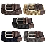 Braided Belt Silver Nickel Finish Buckle Faux Leather Elastic Woven Stretch Mens Womens Dress