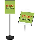 PUJIANG 11 x 17 Heavy Duty Sign Stand for Display, Adjustable Pedestal Sign Holder Stand, Floor Standing Stand for Sign Poster, Horizontal Vertical View Signage Stand for Outdoor Indoor