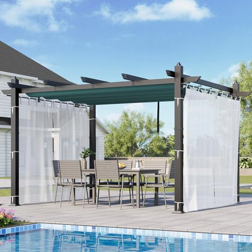 10x13 Ft Outdoor Patio Aluminum Pergola with Sun Shade Canopy & Side Mesh, Upgr…