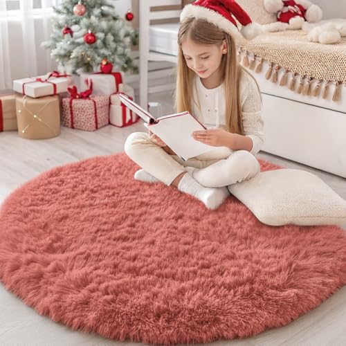 Homaxy Hochflor Waschbar Groß Teppich Wohnzimmer 200 cm Rund, Terrakotta