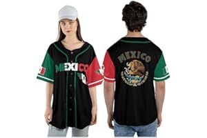 NOGCHNA Mexico Baseball Jersey, Jersey De Mexico Eagle Flag Baseball Jersey for Men,Women S_5XL