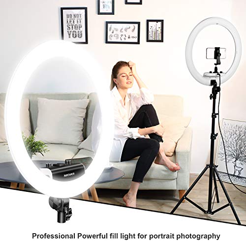 Neewer Ring Light Kit [Upgraded Version-1.8cm Ultra Slim] - 18 inches, 3200-5600K, Dimmable LED Ring Light with Light Stand, Rotatable Phone Holder, Hot Shoe Adapter for Portrait Makeup Video Shooting