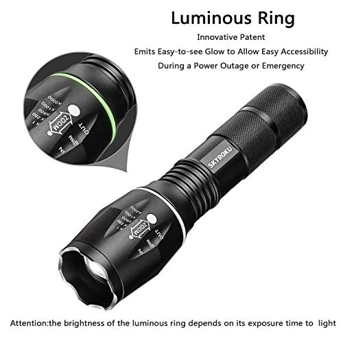 LED Tactical Flashlight SKYROKU Portable Outdoor Torch Light Zoomable