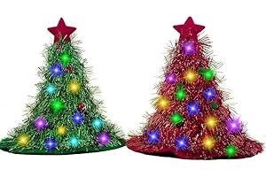 BUNVICK 2 Pack LED Christmas Hats Set Multi-piece Set with 30 LED Color Lights Colors