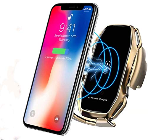 KMI CHOU A5 Phone Holder for Car,Automatic Clamping IR Intelligent Wireless Car Charger Mount - Car Charger Holder 10W Fast Charging for iPhone Xs Max/XR/X/8/8Plus Samsung S10/S9/S8/Note 8-Metal Gold