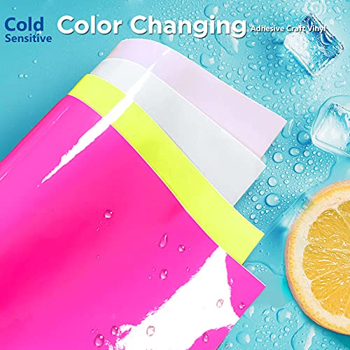 Heflashor Cold Color Changing Vinyl Sheet, 4 Sheets Gradient Permanent Vinyl Bundle 12 x 10 Inch