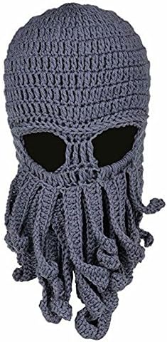 Neonr Funny Beanie Crochet Hat Knit Hat Winter Warm Octopus Hat Beard Skull Cap Windproof for Men and Women (Grey)