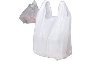 QQOUTLET Carry-Out Plastic Bag-White Plain T-Shirt Bag 11.5"x6.5"x21.5" 0.5ml (White, 100 bags/bundles)