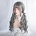 Long Wavy Lolita Wig Bangs - Natural Synthetic Hair Lolita Wig with Wig Cap For Women Cosplay and Daily Wear (Grey)
