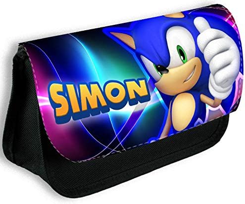 Personalised Any Name Sonic The Hedgehog Design Black Pencil Case Bag School Kids Stationary 1