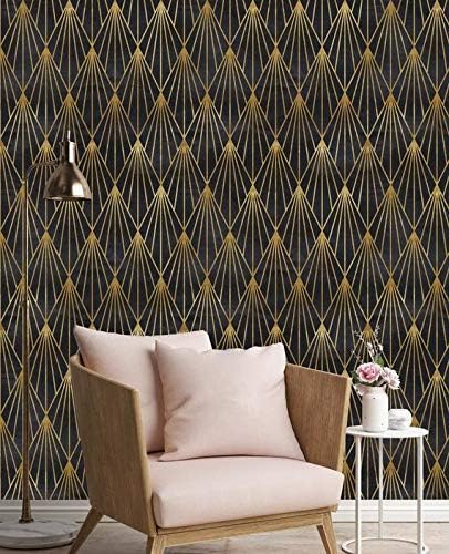 Removable Wallpaper Mural Peel & Stick Gatsby Black and Gold Wallpaper 25"W x 75"H