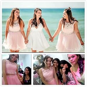 Dydsz Women's 2 Piece Prom Dress - Short A-Line Tulle Homecoming Cocktail Gown With Beaded Lace, Lavender Size 4