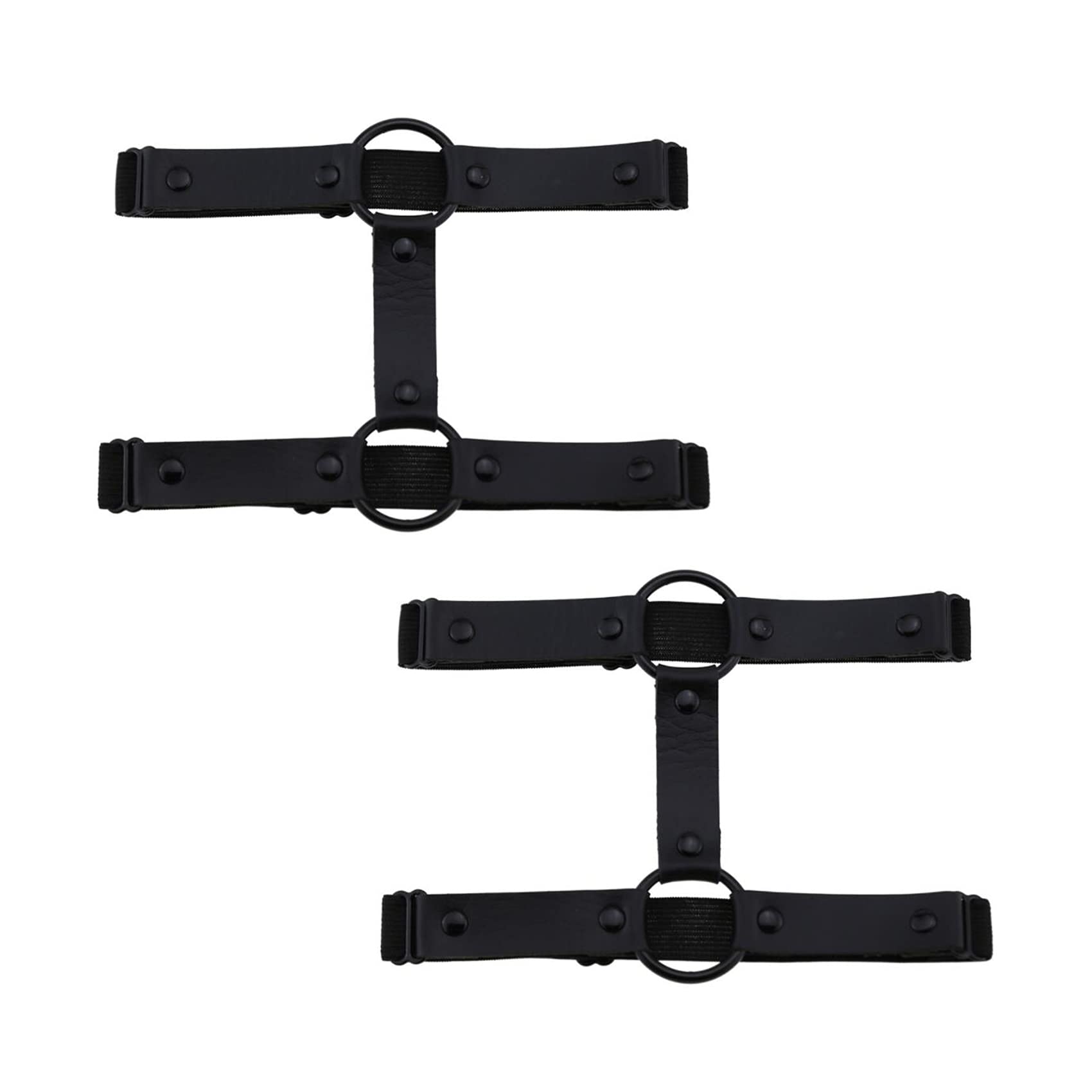2pcs Adjustable Faux Leather Leg Garter Belt, 2 Rows Elastic Punk Thigh Garter for Women Parties