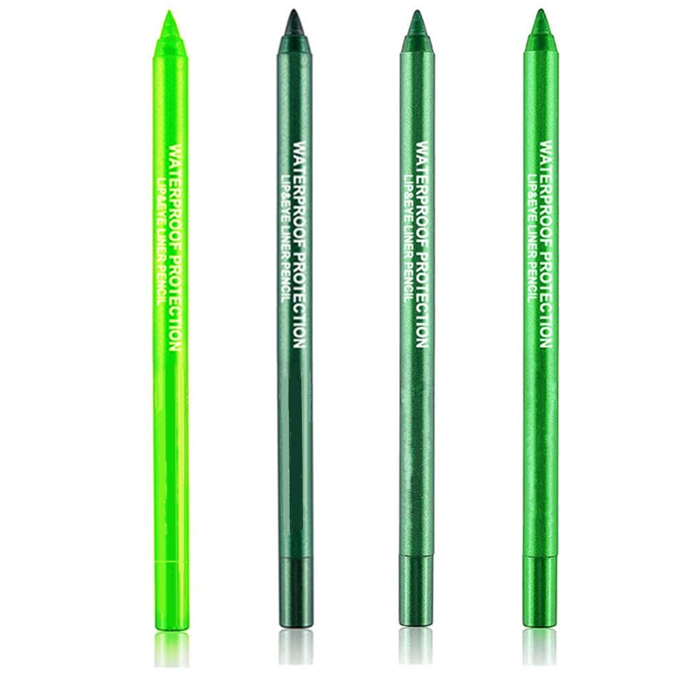 Mysense 4 Colors Green Eyeshadow Pencil Set,Metallic Eyeliner Pencil Kit Matte&Shimmer Eyeshadow Stick Long Lasting Professional Eye Makeup Colorful Eye Liner for Women