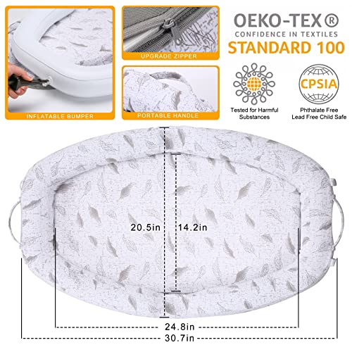 Baby Nest Baby Lounger for Co Sleeping, Foldable Baby Bassinet with Inflatable Bumper, Soft & Breathable Fiberfill for Traveling &Napping, Newborn Essential Shower Gift for 0-12 Months