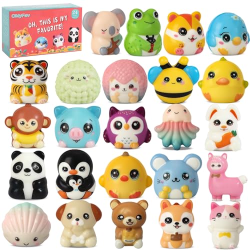 24PCS Party Favors for Kids - Cute Animal Squishy Toys Bulk for Grandkids Stocking Stuffers for Kids Pinata Stuffers Birthday Gifts for Boys & Girls Classroom Prizes