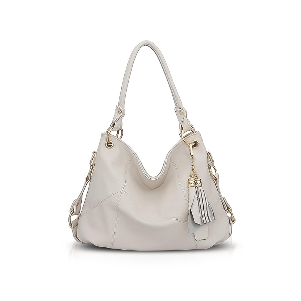 NICOLE & DORIS Women Handbag Large Capacity Shoulder Bags Soft Leather Hobo Bag Fashion Cross-Body Bags Top-Handle Bags with Tassel Beige