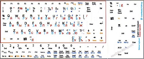 NETBOOK RUSSIAN- HEBREW- ENGLISH KEYBOARD STICKERS WHITE BACKGROUND FOR MINI LAPTOPS