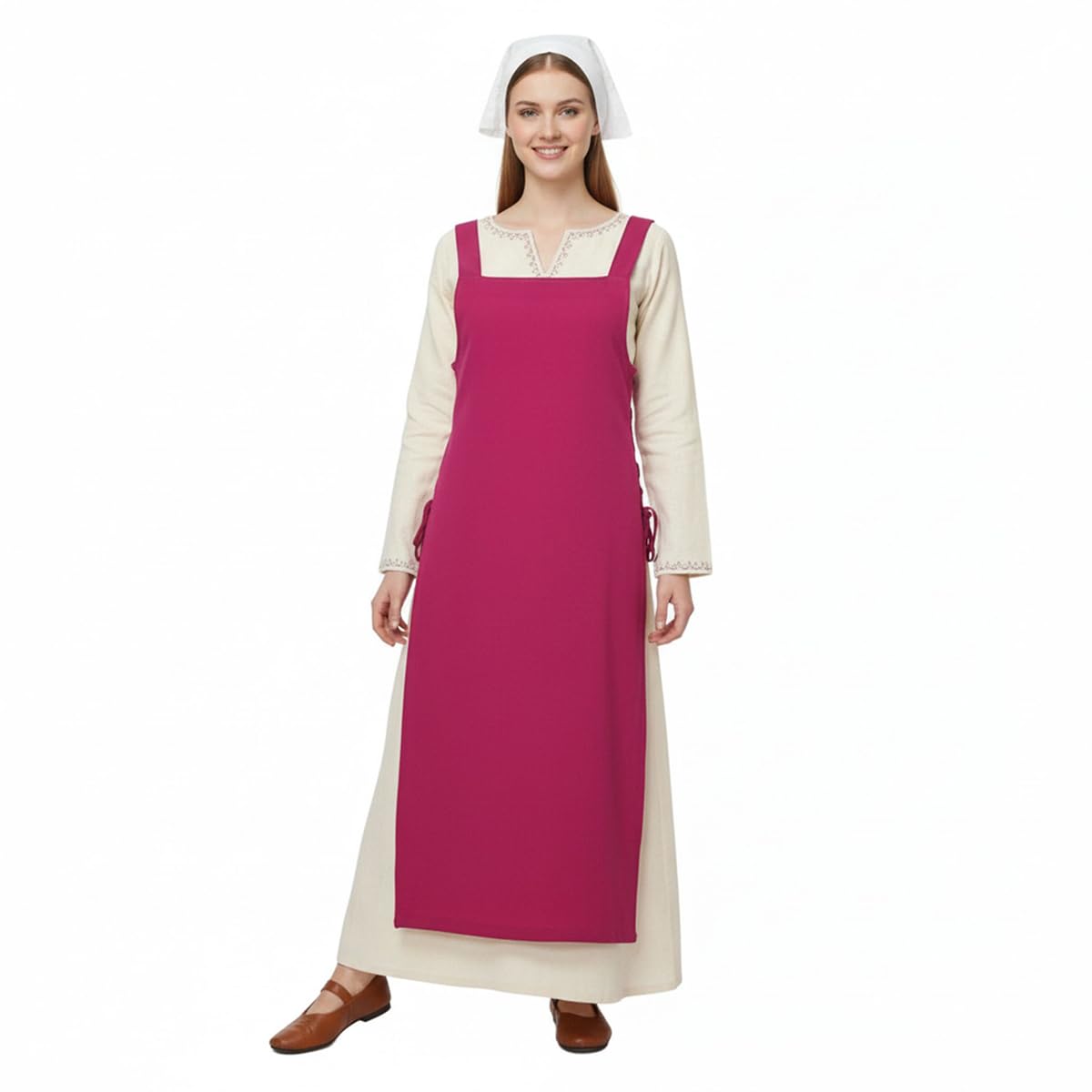 BPURB Women Medieval Viking Strappy Apron Pinafore Pirate Side Lace-Up Over Dress Peasant Costume