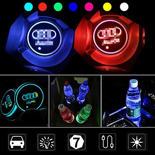 Florvine 2 PCS Car Cup Holder Led Lights for audi,7 Colors Changing USB Charging LED Car Logo Cup Holder Pad Car Decoration Lights Interior Led Cup Holder Lights for Car audi