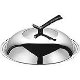 BESTonZON 13 Inch Visual Wok Lid Stainless Steel Dome Cover with Tempered Glass Spill-Resistant Standable Pan Lid for Frying Pans and Skillets