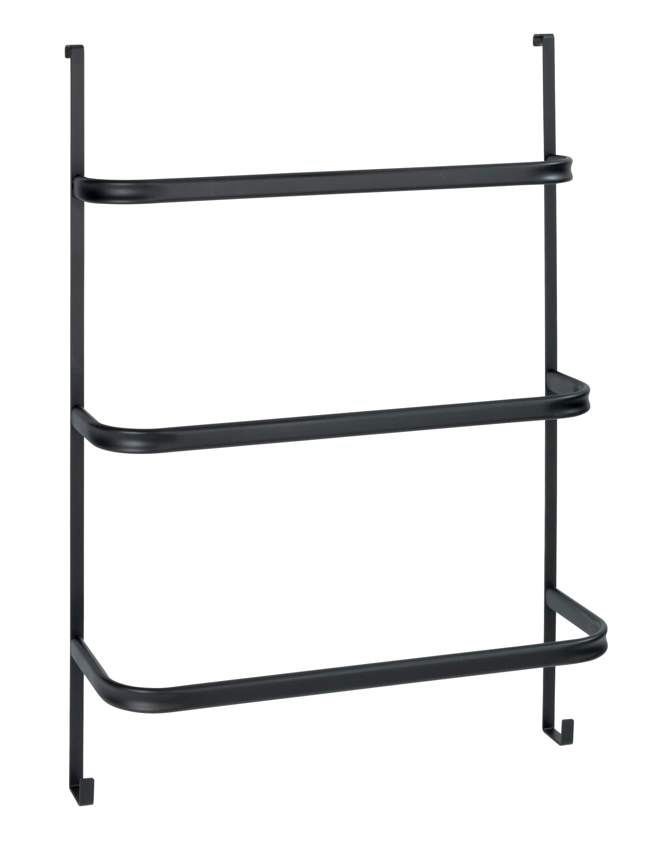 WENKO Irpinia Black Towel Rail with 3 Towel Bars, Easy to Hang On Shower Wall or Door, Steel, 54.5 x 77.5 x 21.5 cm, Black