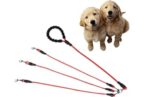 Y-ANNJYA Three Dog Leash,Comfortable Double Dog Leash with Reflective,360 Swivel No Tangle 3 Dog Training Leash,for Large Medium Small Dogs (Red, Three Leashes)