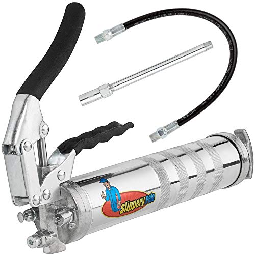 Slippery Pete Pistol Grip Grease Gun Cranks up to 6000 PSI-Lubricate Tractors, RV's, Cars, PTO Shafts, Steering Cylinder, Universal Joints, Suspension Tie Rods, Ball Joints, Chassis and Drive Shafts