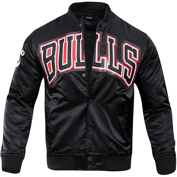 Men's Chicago Bulls Faux leather Varsity Jacket, Black, Red, Red