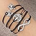 Leather Wrap Bracelets Butterfly Infinity Love Family Tree of Life Rope Wristband Bracelets Gifts (Black)