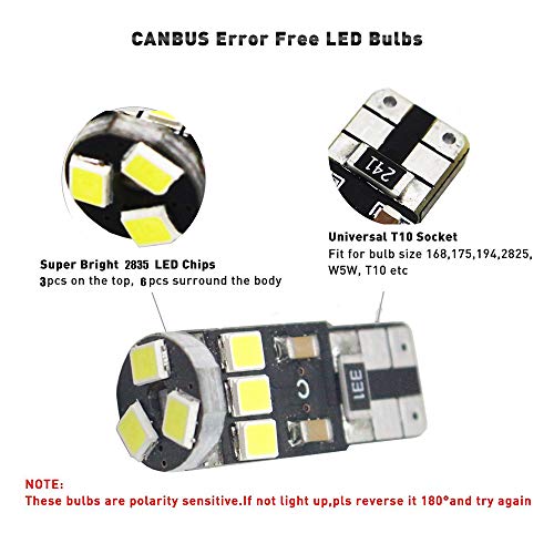 4-Pack T10 194 168 921 450Lums White Extremely Bright Canbus Error Free LED Light 12V,6500k,9-SMD 2835 Chipsets Car Replacement Bulb For W5W 168 2825 Map Dome Courtesy License Plate Side Marker Light