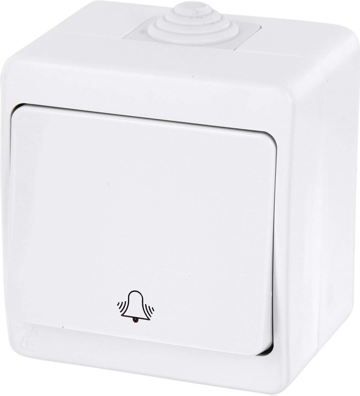 Surface-mounted wet room button with bell symbol IP54, all-in-one, frame + insert + cover (series G1, pure white)