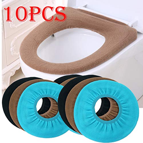 Miklan 10PCs Disposable Toilet Seat Cover, Random Color Bathroom Soft Warmer Stretchable Washable Cloth Easy Installation & Cleaning Comfortable Toilet Seat Cover Pads