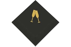 Weddingstar 3-Ply Gold Foil Cocktail Napkins Black - Champagne Flutes