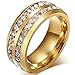 Chryssa Youree Mens Womens 8MM Titanium Stainless Steel High Polished Cubic Zirconia CZ Promise Engagement Band Wedding Ring Size 6 to 12 (SZZ-021) (Size 9, gold)