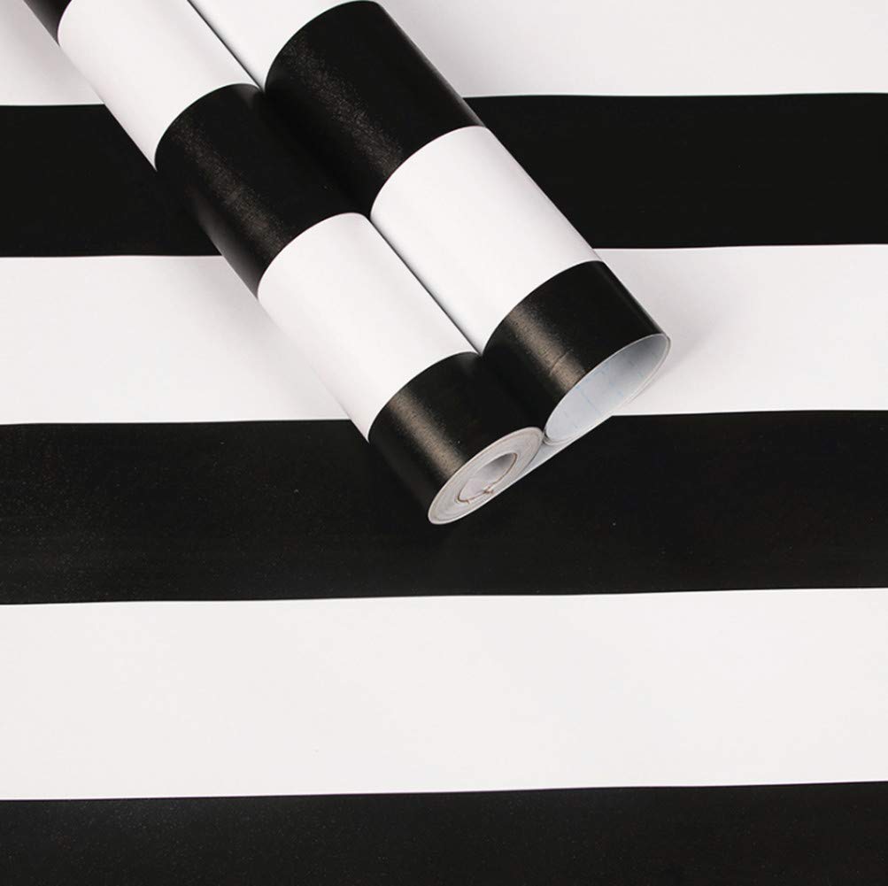 WDragon White Black Striped Wallpaper Sticker Peel Stick Vinyl Home Decorative Paper 45cm by 250cm Roll