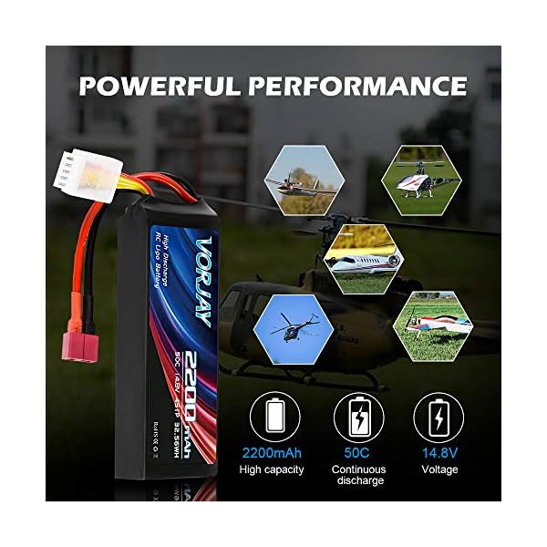 VORJAY 4S 14,8V Lipo RC Akku 50C 2200mAh Lipo Batterien mit Deans T und XT60 Stecker Batterie für RC LKW, RC Flugzeug… – Bild 4