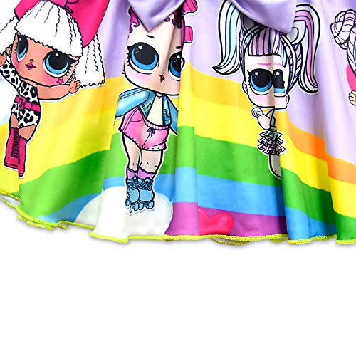 Rohero Toddler Baby Girls Swimsuits Two Piece Doll Print Ruffle Swimwear Bathing Suit for Doll Surprised (120cm/ 4-5Y, Rainbow Purple)