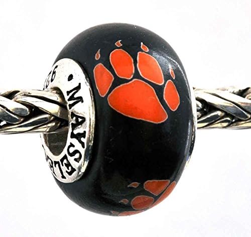 Orange Paw Print on Black for Add-A-Bead Bracelets Clay & Sterling Silver by MAYselect