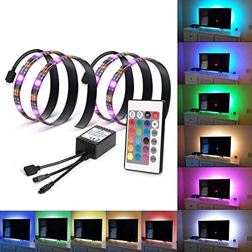 Bias Lighting for HDTV USB Powered TV Backlighting, Home Theater Accent lighting Kit With Remote Control, Kohree 2 RGB Multi Color Led Light Strip (Reduce eye fatigue and increase image clarity)
