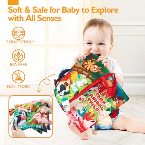 hahaland Baby Book Toys Babies 0 3 6 Months, Soft Fabric Book for Babies 6-12 Months, Animals Soft Sensory Activity Book for Newborn Babies