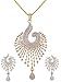 Swasti Peacock Shaped Zircon CZ Fashion Jewelry Set Pendant Earrings with Chain 2.5 INCHES