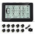 MIRAIDON RV Tire Pressure Monitoring System, Trailer TPMS with 10 Theft Sensors, 6 Alert Modes, Solar Power Tire Pressure Monitor, 80ft Sensing Distance, Up to 14 Tires, for RV, Trailers, Heavy Trucks