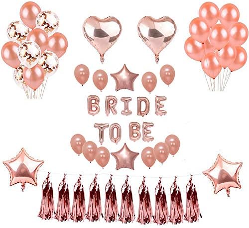 Hongkai Bride to Be Mylar Foil Balloons Bachelorette Party Decorations Kit,Hen Party Supplies,Bridal Shower Rose Gold Balloon Setfor Party Decorations with Tassel