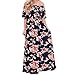 VIGVOG Women's Boho Floral Print Off Shoulder Maxi Casual Dress with Short Sleeves, Navy Blue, Large